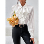 Women's Tiered Ruffle Blouse – Flowy Long Sleeve Dress Blouse