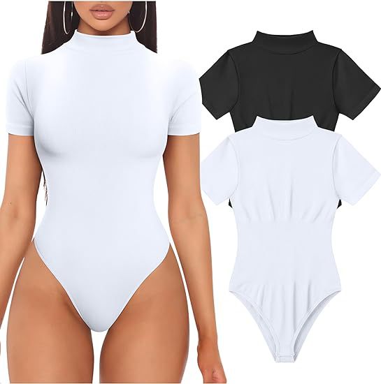 Women's Fitted Mock Neck Bodysuit – Short Sleeve Everyday Bodysuit