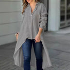 Women's Asymmetrical Tunic Blouse – Longline Button Down Shirt Blouse