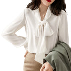 Women's Belted Tie Neck Blouse – Long Sleeve Dressy Blouse