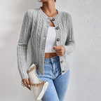 Women's Button Front Cable Knit Cardigan – Long Sleeve Winter Cardigan