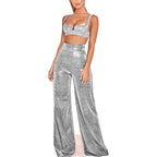 Women's Sparkly Side Slit Party Pants – High Waist Straight Leg Glitter Trousers