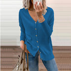 Women's Ribbed V-Neck Cardigan – Button Front Long Sleeve Cardigan