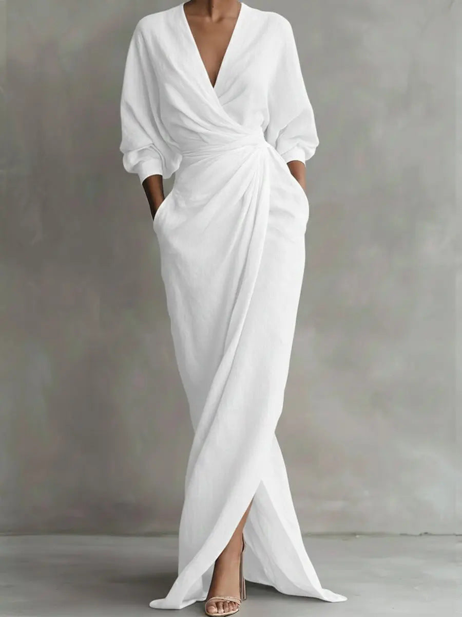Women's V-Neck Maxi Dress – Minimalist Flowy Summer Dress
