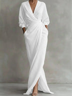 Women's V-Neck Maxi Dress – Minimalist Flowy Summer Dress