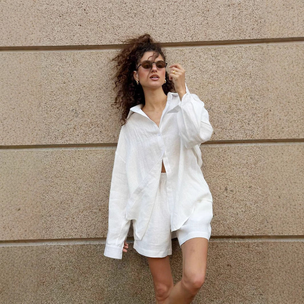 Women's Blouse Shorts Set – Button Front Top & Matching Shorts Set