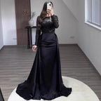 Women's Long Sleeve Glitter Gown – Flowing Sparkle Formal Evening Dress