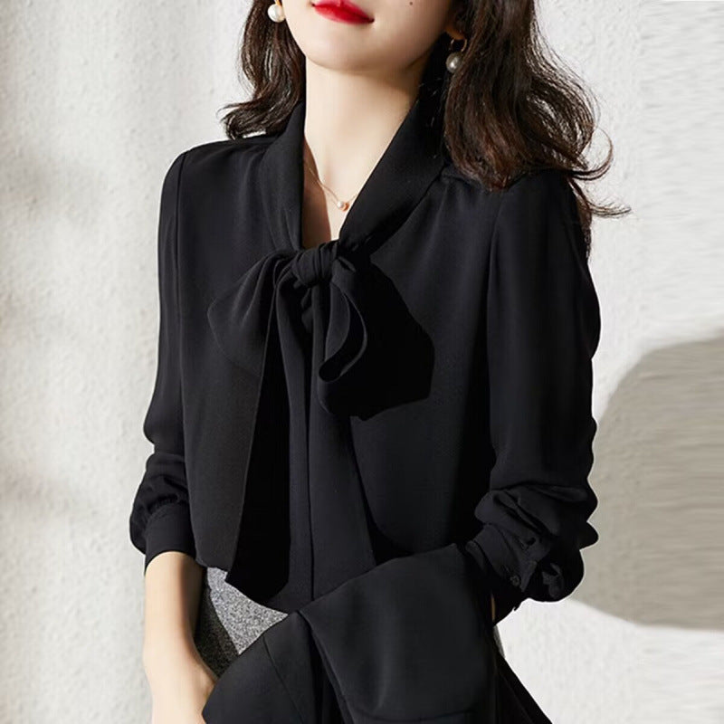 Women's Belted Tie Neck Blouse – Long Sleeve Dressy Blouse