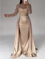 Women's Long Sleeve Glitter Gown – Flowing Sparkle Formal Evening Dress