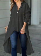 Women's Asymmetrical Tunic Blouse – Longline Button Down Shirt Blouse