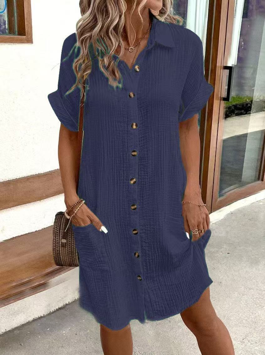 Women's Vintage V-Neck Dress – Flowy Three-Quarter Sleeve Day Dress