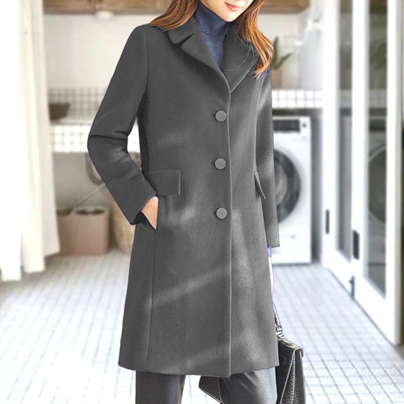 Women's Classic Lapel Coat – Long Button Front Overcoat