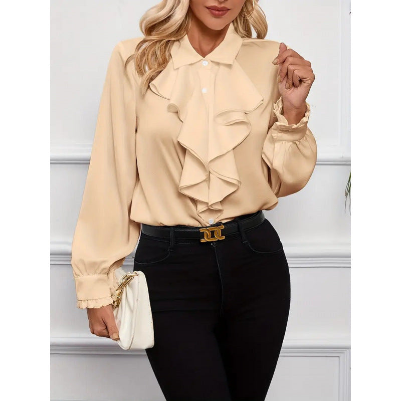 Women's Tiered Ruffle Blouse – Flowy Long Sleeve Dress Blouse