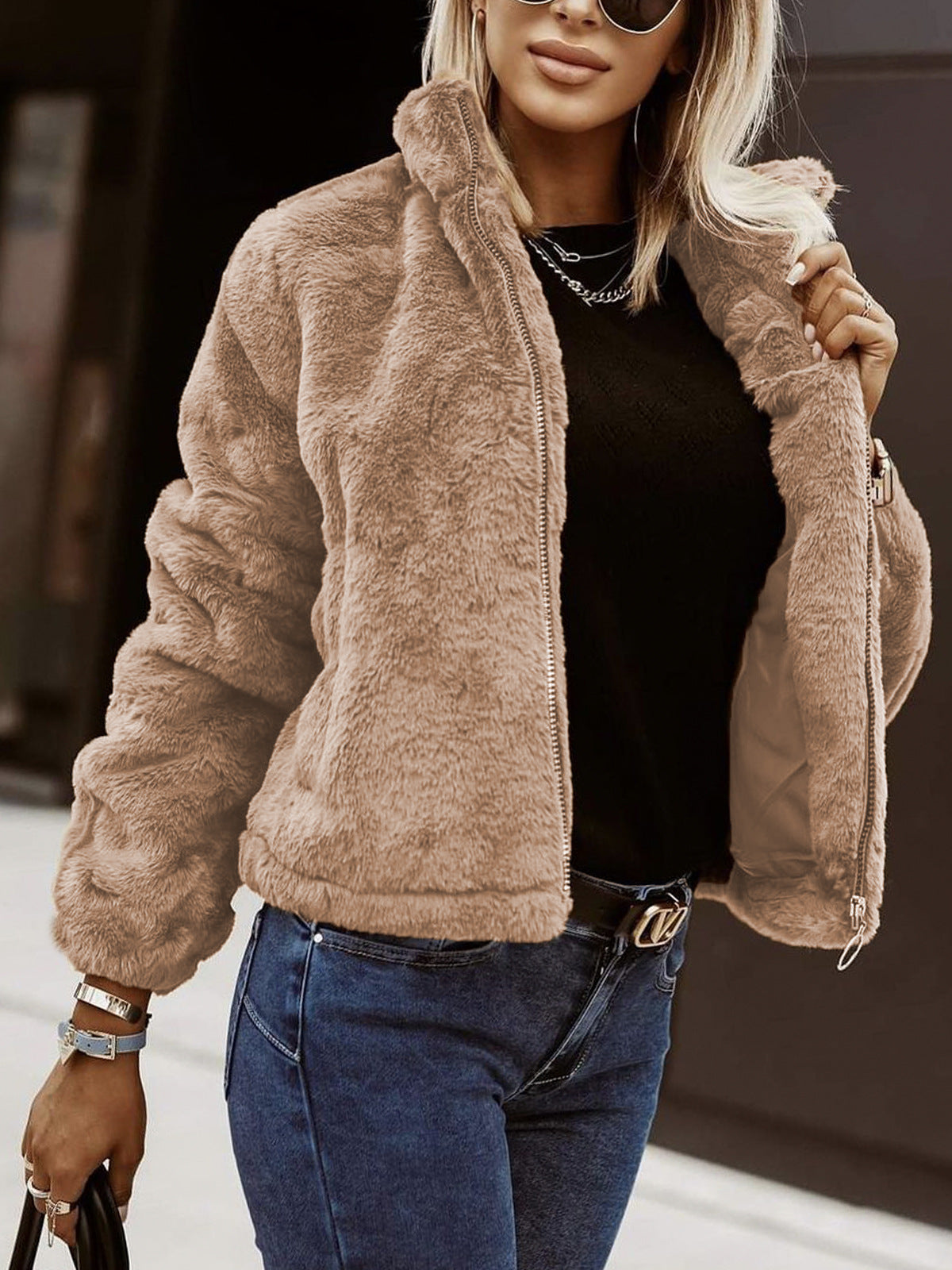 Women's Teddy Bomber Jacket – Sherpa Zip Jacket