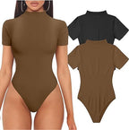 Women's Fitted Mock Neck Bodysuit – Short Sleeve Everyday Bodysuit