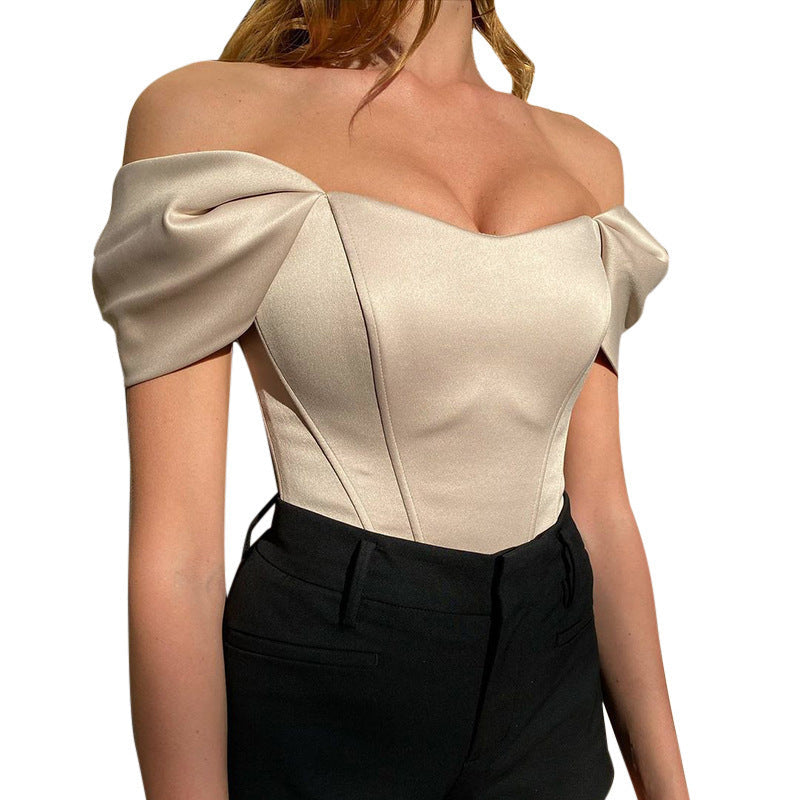 Women's Off-Shoulder Corset Bodysuit – Bow Sleeve Fitted Party Bodysuit