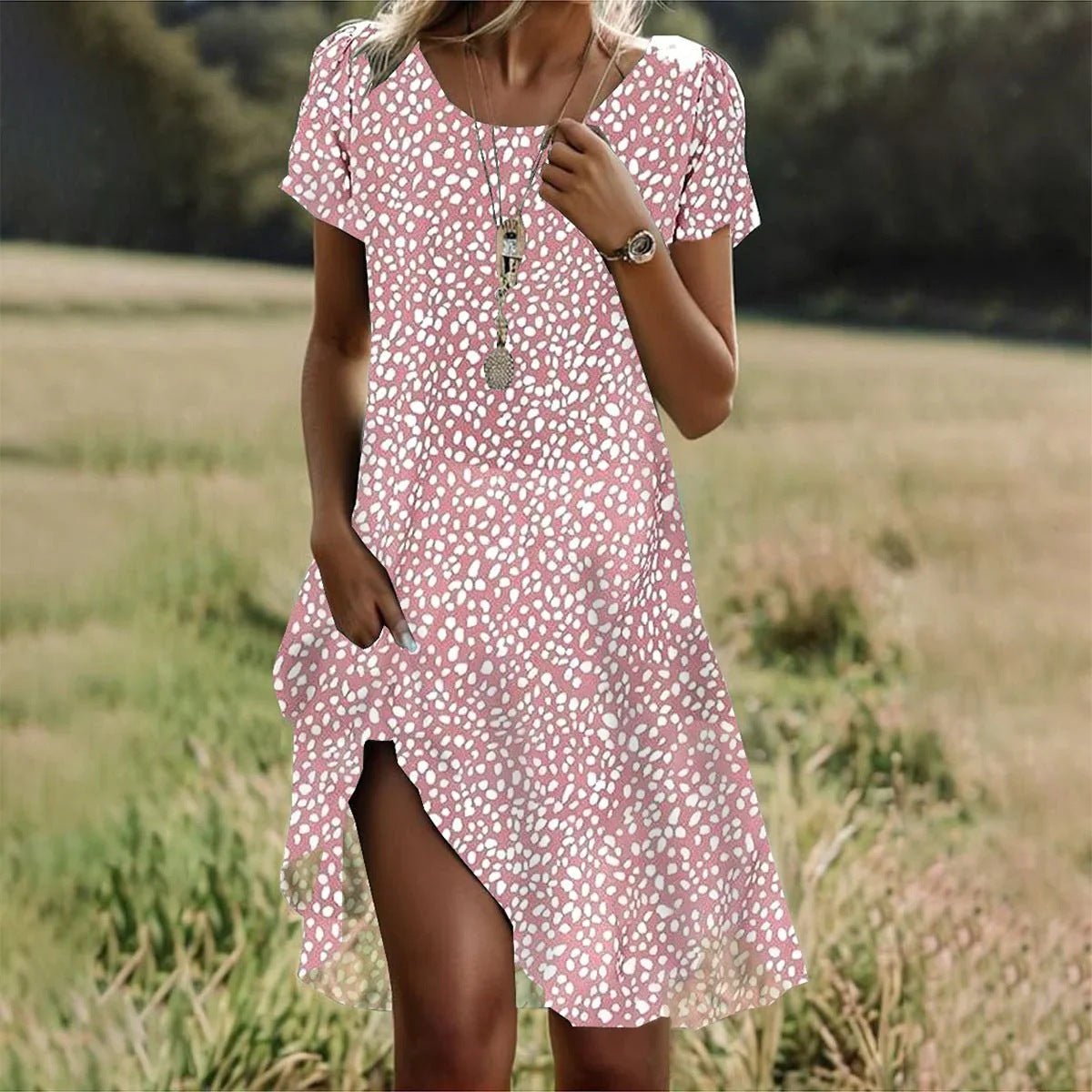 Women's Relaxed Summer Midi Dress – Flowy Day Dress