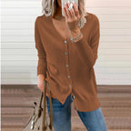 Women's Ribbed V-Neck Cardigan – Button Front Long Sleeve Cardigan