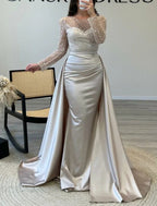 Women's Long Sleeve Glitter Gown – Flowing Sparkle Formal Evening Dress