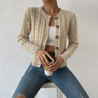 Women's Button Front Cable Knit Cardigan – Long Sleeve Winter Cardigan