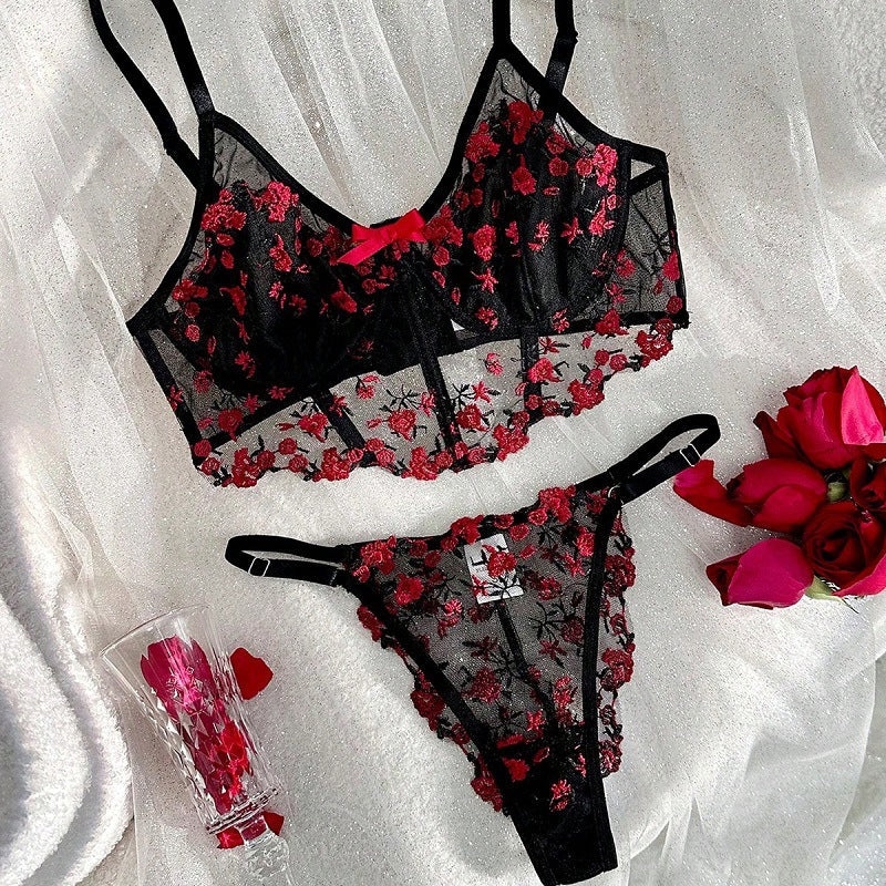 Women's French Floral Lace Lingerie Set – Bra & Matching Panty Set