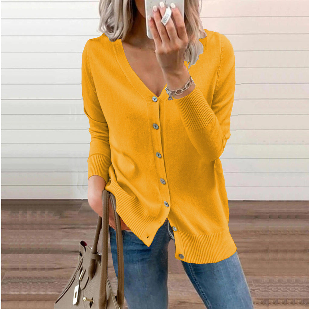 Women's Ribbed V-Neck Cardigan – Button Front Long Sleeve Cardigan