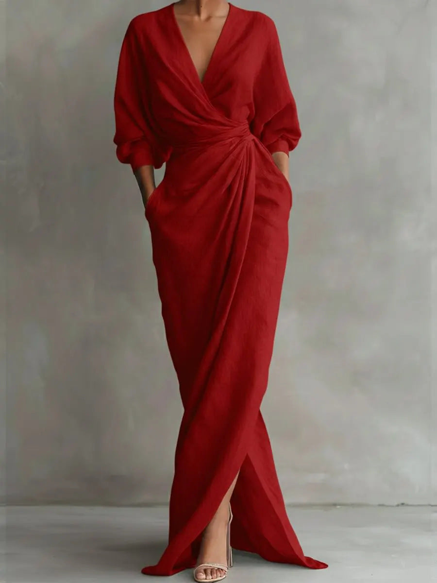 Women's V-Neck Maxi Dress – Minimalist Flowy Summer Dress