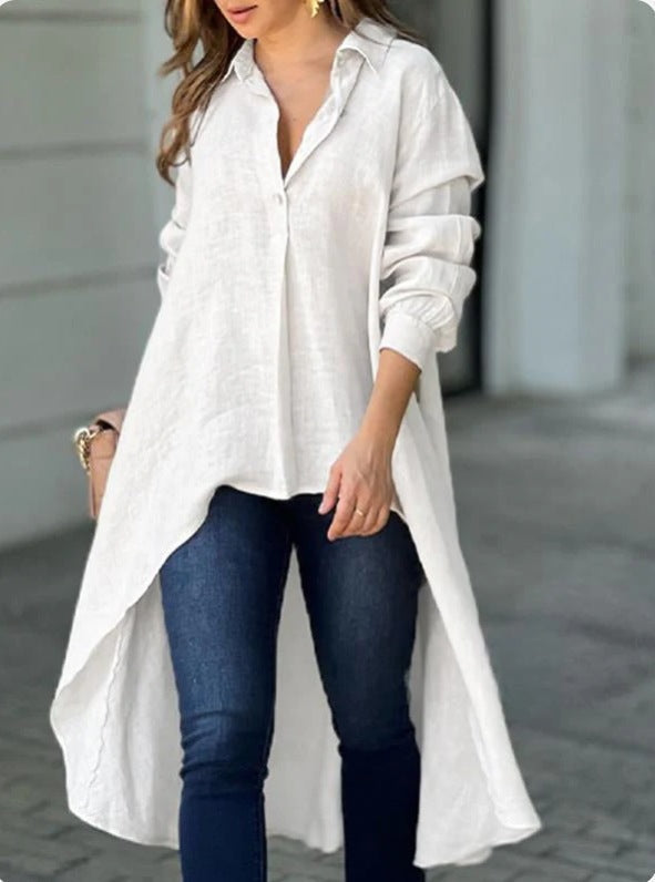 Women's Asymmetrical Tunic Blouse – Longline Button Down Shirt Blouse