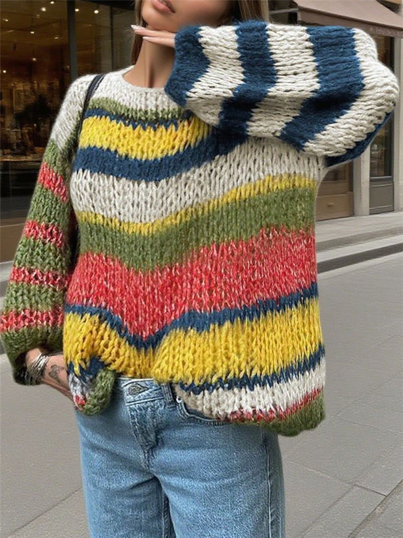 Women's Open Front Striped Cardigan – Relaxed Long Sleeve Cardigan