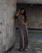 Women's Sleeveless Vest Pants Set – V-Neck Waistcoat & Wide Leg Trousers