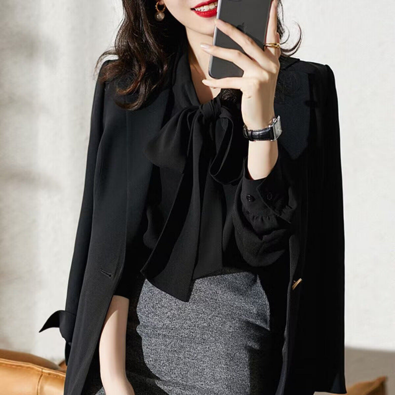 Women's Belted Tie Neck Blouse – Long Sleeve Dressy Blouse