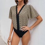 Women's Puff Sleeve Bodysuit – V-Neck Statement Fitted Bodysuit