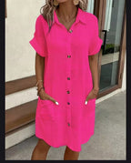 Women's Vintage V-Neck Dress – Flowy Three-Quarter Sleeve Day Dress
