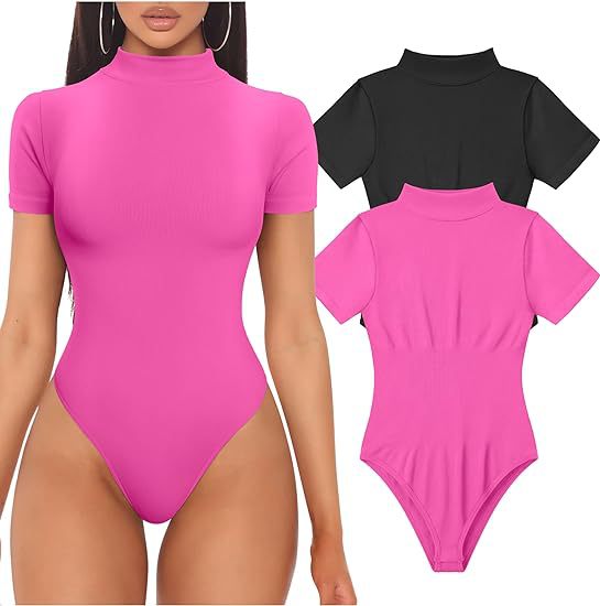 Women's Fitted Mock Neck Bodysuit – Short Sleeve Everyday Bodysuit