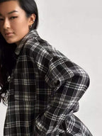Women's Checked Button Blouse – Oversized Relaxed Shirt Blouse