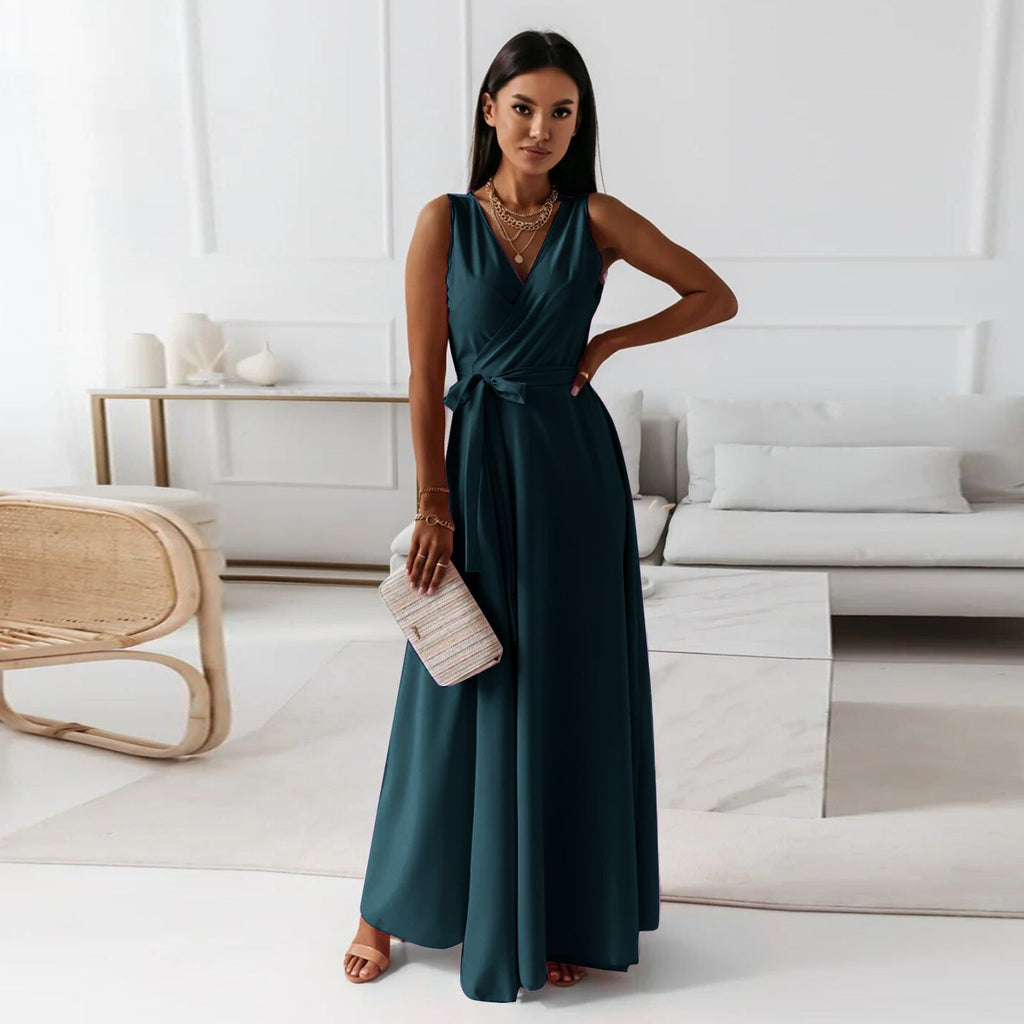 Women's Wedding Guest Wrap Maxi Dress – V-Neck Flowy Occasion Dress