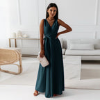 Women's Wedding Guest Wrap Maxi Dress – V-Neck Flowy Occasion Dress