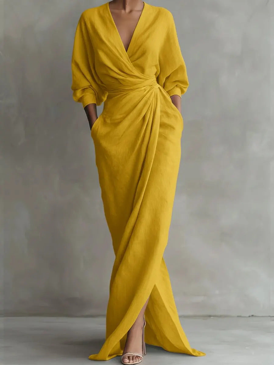 Women's V-Neck Maxi Dress – Minimalist Flowy Summer Dress
