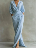 Women's V-Neck Maxi Dress – Minimalist Flowy Summer Dress