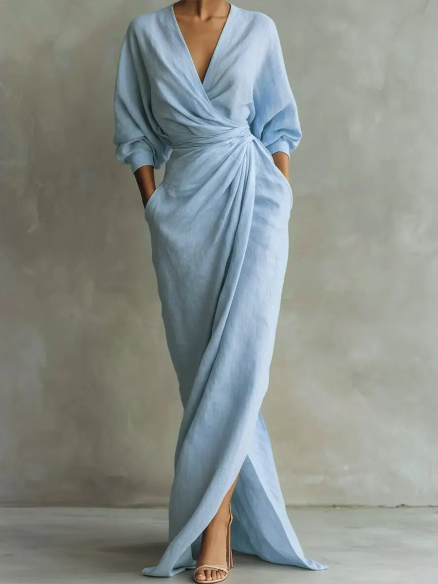 Women's V-Neck Maxi Dress – Minimalist Flowy Summer Dress