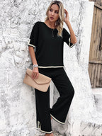 Women's Split Hem Wide Leg Pants Set – Relaxed Casual Loungewear Set