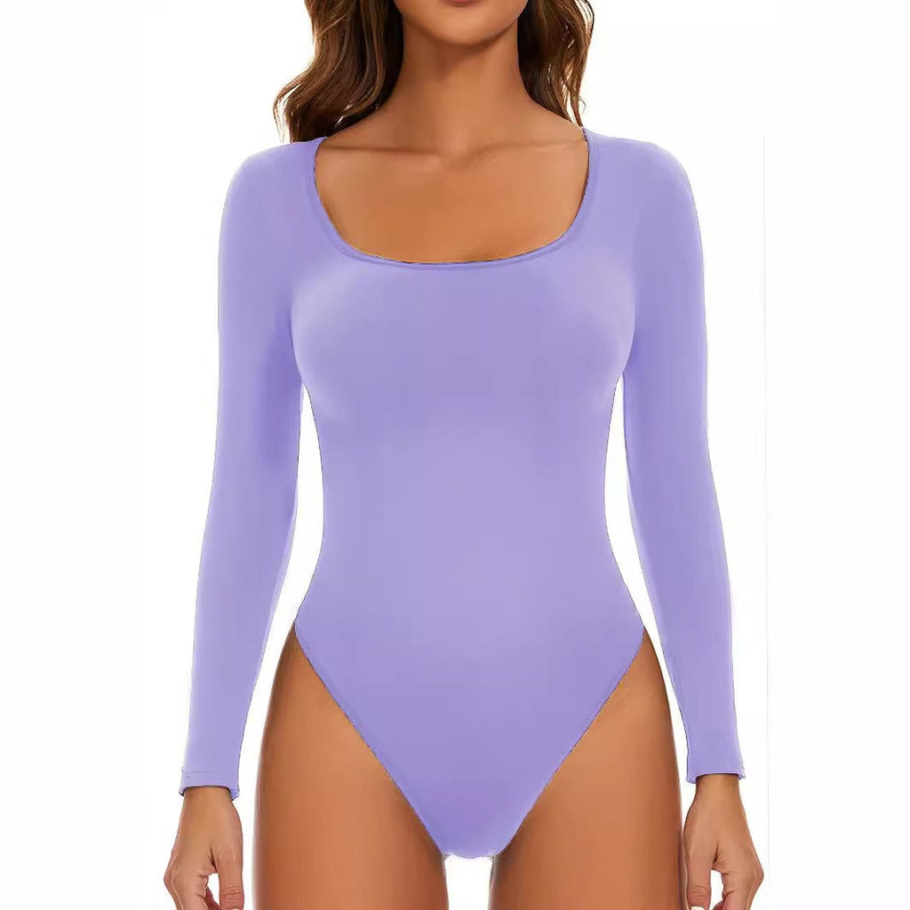 Women's Deep Plunge Bodysuit – Fitted Long Sleeve Evening Bodysuit