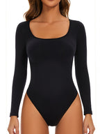 Women's Deep Plunge Bodysuit – Fitted Long Sleeve Evening Bodysuit