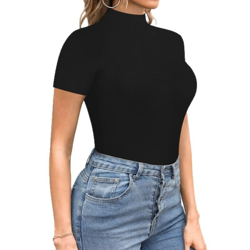 Women's Fitted Mock Neck Bodysuit – Short Sleeve Sleek Bodysuit