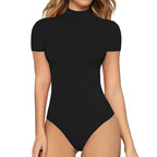 Women's Fitted Mock Neck Bodysuit – Short Sleeve Sleek Bodysuit