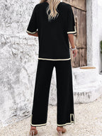 Women's Split Hem Wide Leg Pants Set – Relaxed Casual Loungewear Set