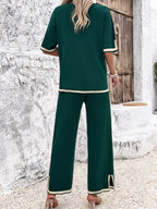 Women's Split Hem Wide Leg Pants Set – Relaxed Casual Loungewear Set