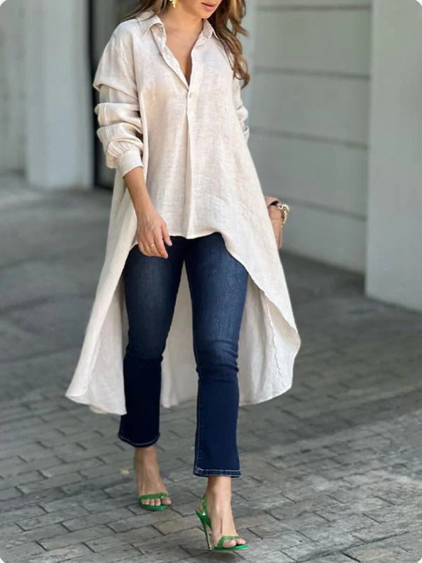 Women's Asymmetrical Tunic Blouse – Longline Button Down Shirt Blouse