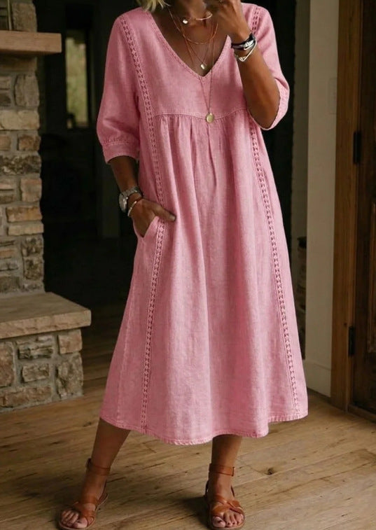 Women's Vintage Denim Look Dress – Button Front Relaxed Dress
