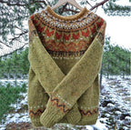 Women's Vintage Nordic Sweater – Icelandic Pattern Crew Neck Pullover